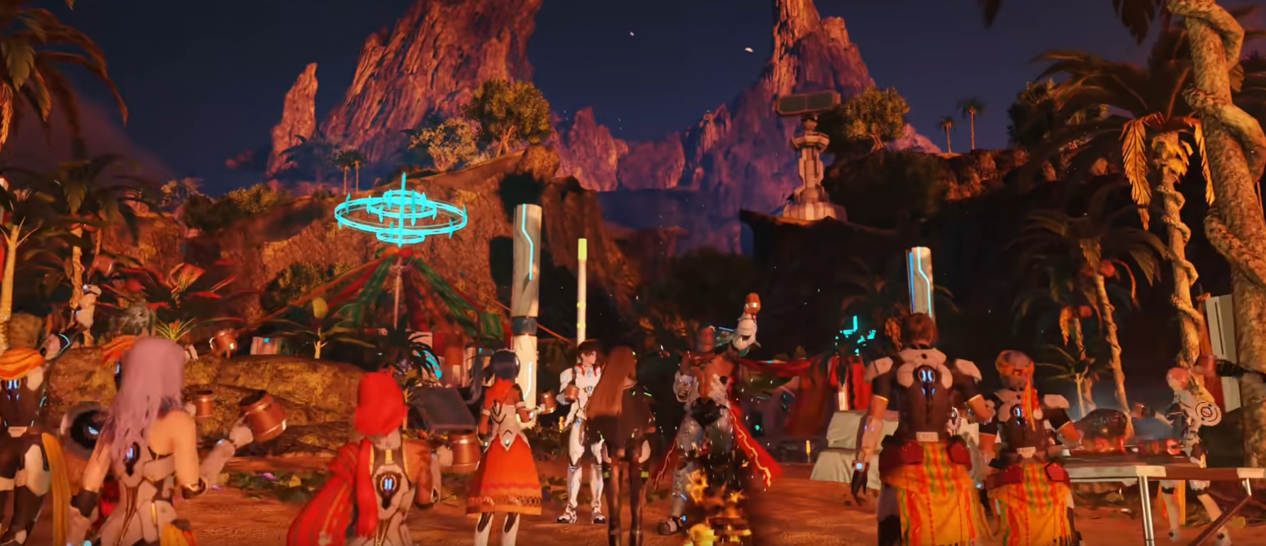 A PSO2:NGS screenshot of CpwninObrien addressing the residents of Aelio Town during a celebration.