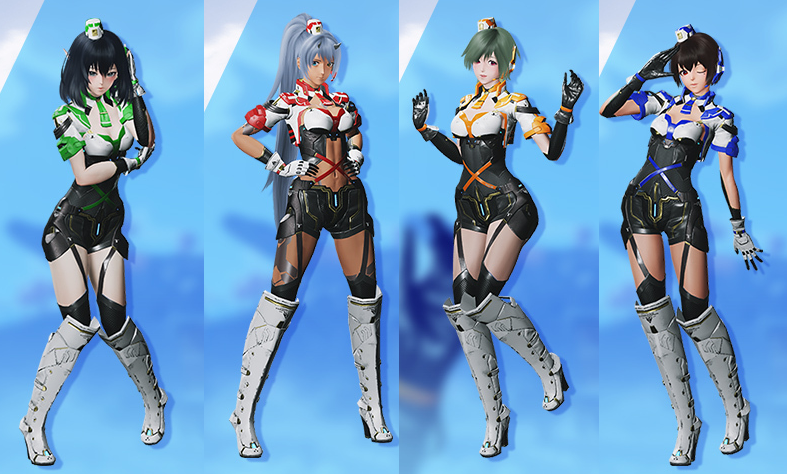 A piece of promotional art from PSO2:NGS of 4 scantly clad female characters who act as communications officers.