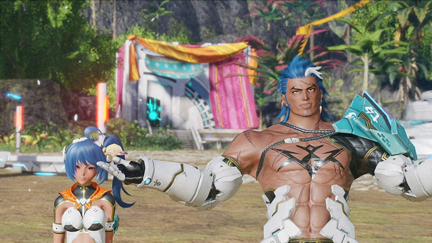 A screenshot of Aina and Garoa from a PSO2:NGS cinematic.