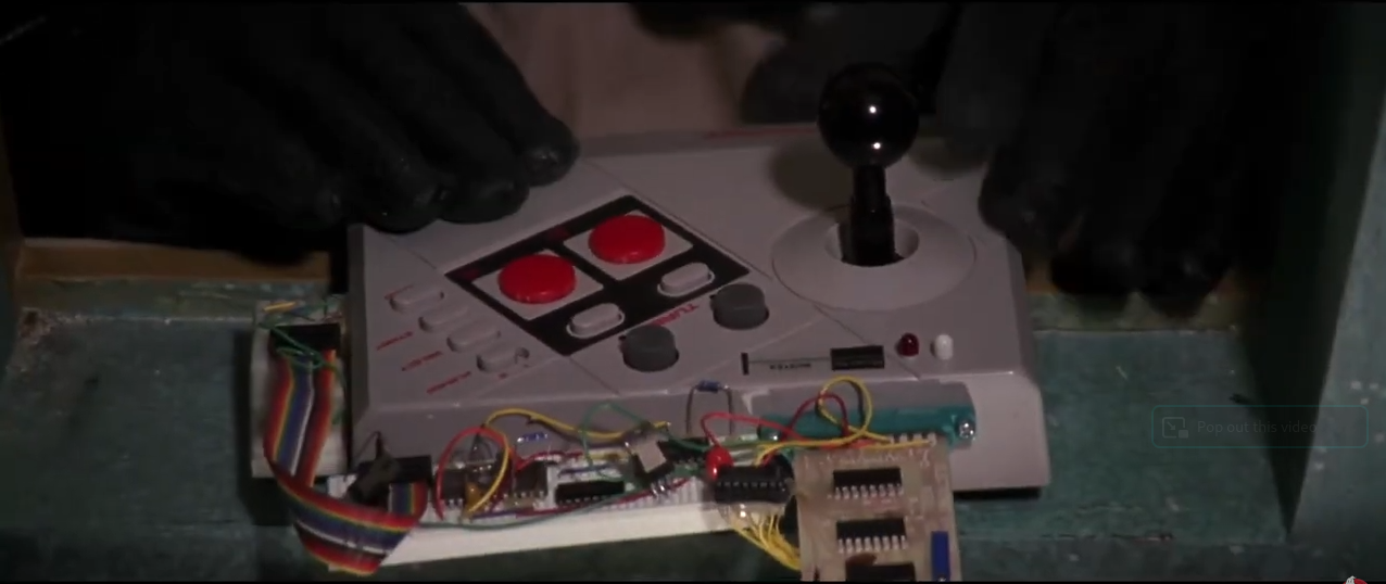 A shot from Ghostbusters 2 of a modded Nintendo joystick.